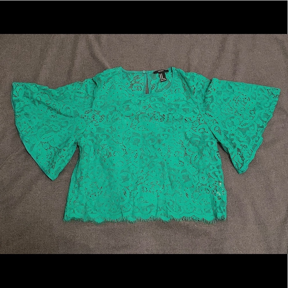 Green Lace cute crop top
